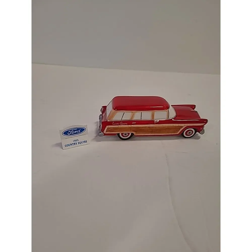 Dept. 56 1955 Ford Country Squire Red Station Wagon with Sign 54950 RETIRED RARE